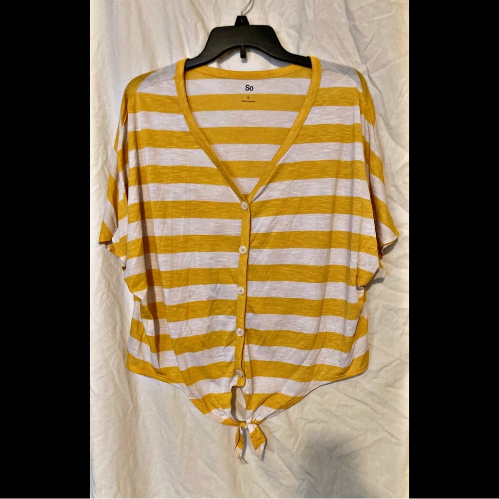 SO Striped Button Tie Top